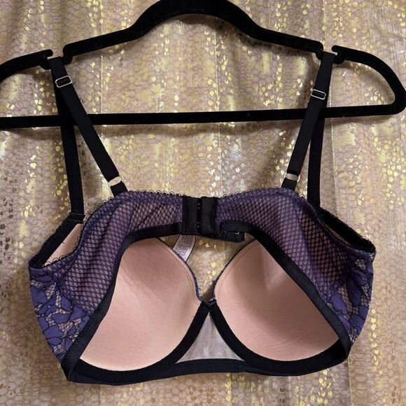 Victorias Secret Purple Black Lace Lined Demi Dream Angels Bra 34D - Picture 2 of 9
